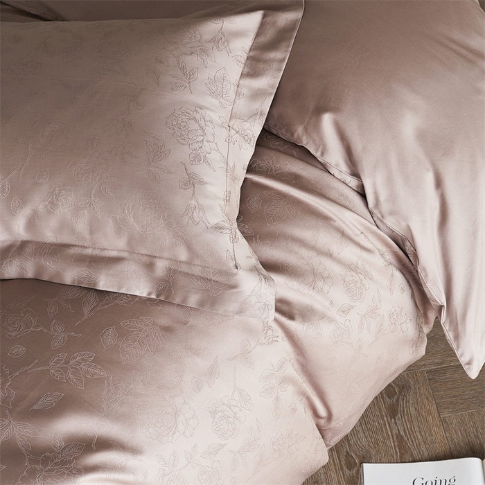 91家纺网 家纺一手货源 找家纺 梦享生活家居 2024新款100支贡缎提花四件套 赛琳-粉