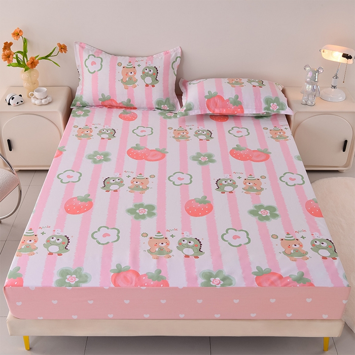 91家纺网 家纺一手货源 找家纺 床笠人家 2025新款全棉印花防水床笠防水隔尿透气-印花防水床笠 亲密伙伴