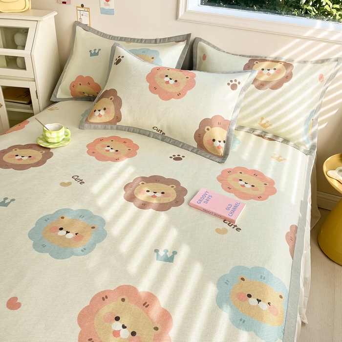 91家纺网 家纺一手货源 找家纺 懒猫家纺 2024新款250D数码印花宽边圆网冰丝席 狮子俱乐部