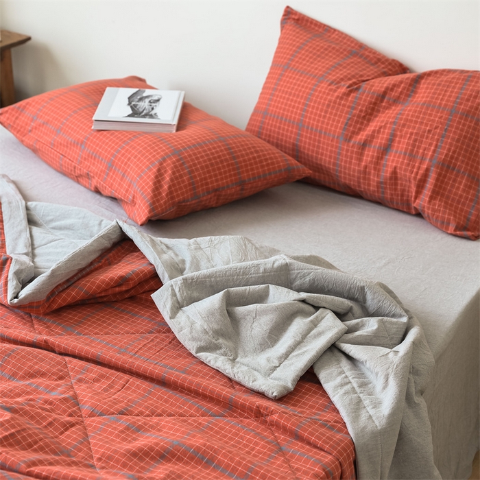 91家纺网 家纺一手货源 找家纺 【直播爆款】24新品A类抗菌全棉色织水洗棉夏被四件套夏凉被空调被-广岛-桔