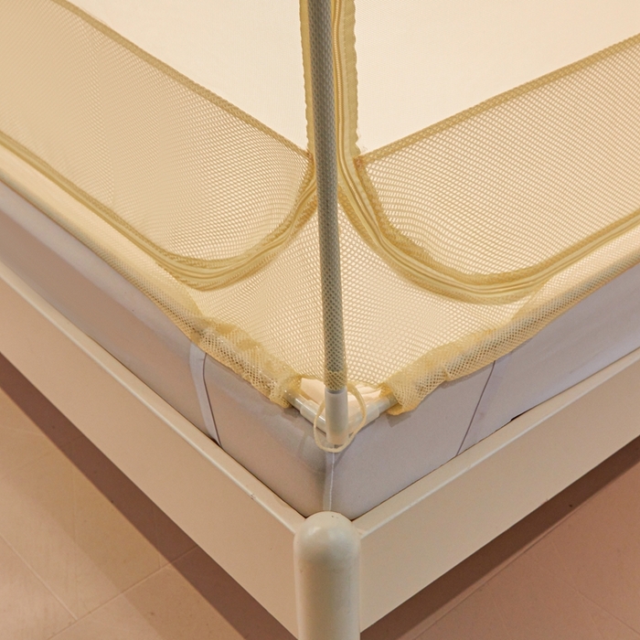 91家纺网 家纺一手货源 找家纺 2024新款方顶坐床绣花蚊帐-郁金香（型号853） 优雅黄