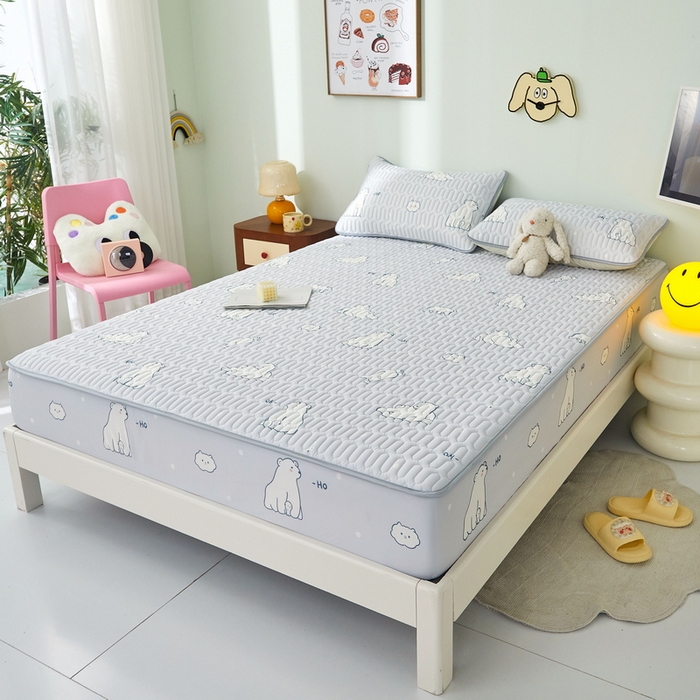 91家纺网 家纺一手货源 找家纺 LIFE.丽芙 2024年新品0.4乳胶凉席加厚床笠款三件套图片一 北极熊-灰