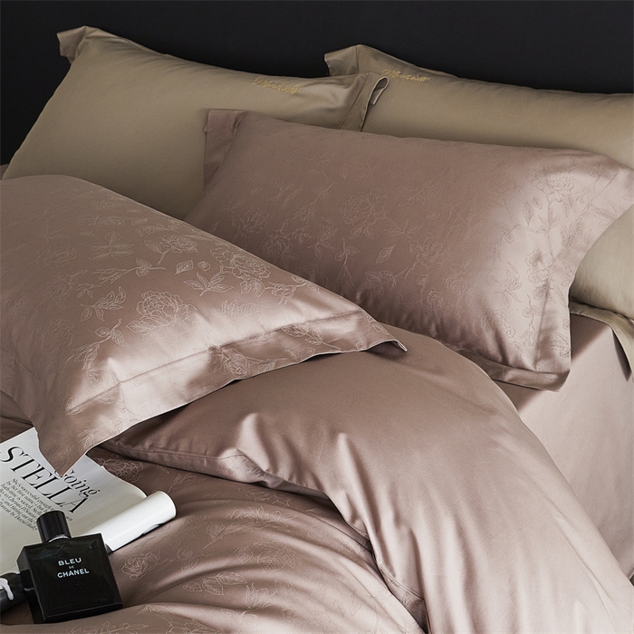 91家纺网 家纺一手货源 找家纺 梦享生活家居 2024新款100支贡缎提花四件套 赛琳-粉