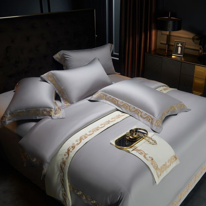 91家纺网 家纺一手货源 找家纺 缔缦 2024新款定织新布种S140重磅刺绣四件套-罗莎 高级灰