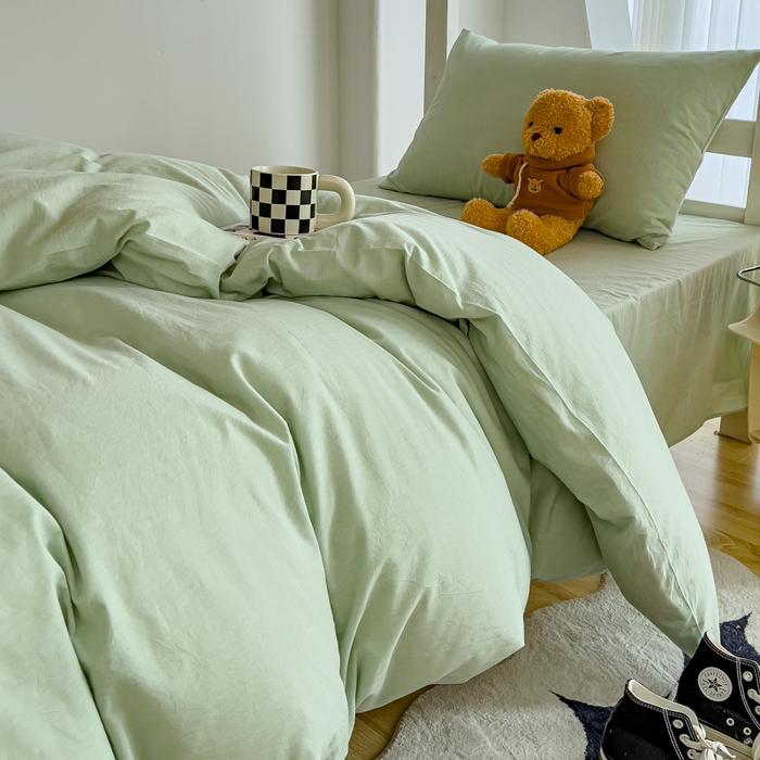 91家纺网 家纺一手货源 找家纺 久典家居 2024新款A类全棉学生款三件套 果绿