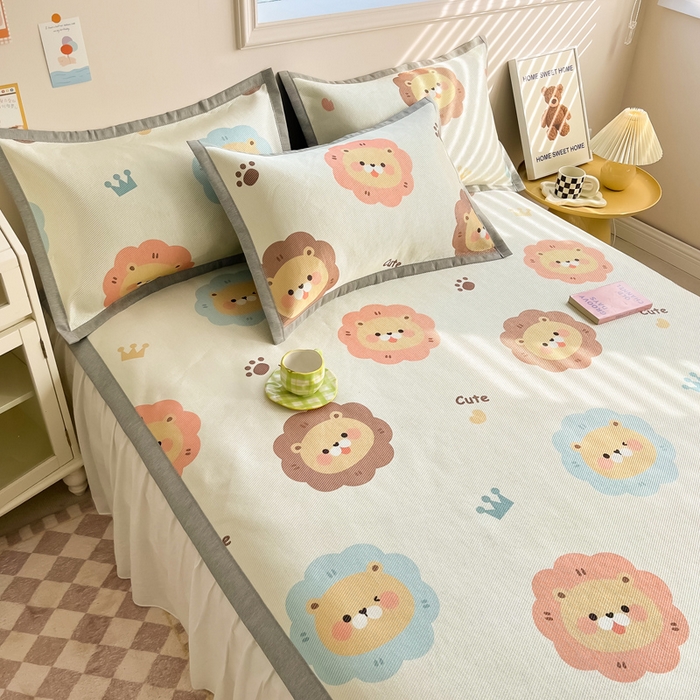 91家纺网 家纺一手货源 找家纺 懒猫家纺 2024新款250D数码印花宽边圆网冰丝席 狮子俱乐部