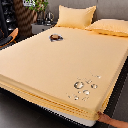 91家纺网 家纺一手货源 找家纺 床笠人家 2025新款全棉纯色防水床笠防水隔尿透气-纯色防水床笠 黄色