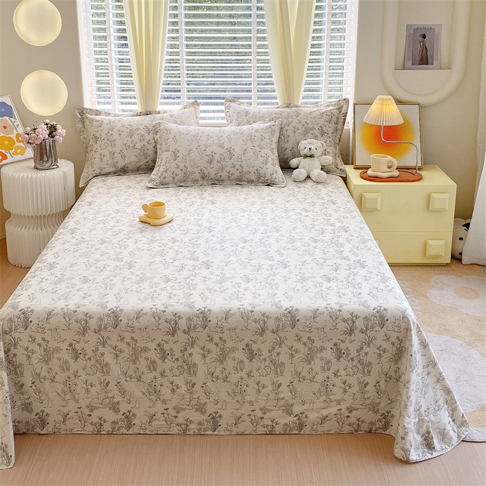 91家纺网 家纺一手货源 找家纺 宝齐莱家纺 2024新款13372全棉印花四件套单品系列-床单 动物之森