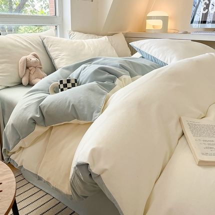 91家纺网 家纺一手货源 找家纺 （总）米粒  2024新款纯色简约双拼磨毛四件套