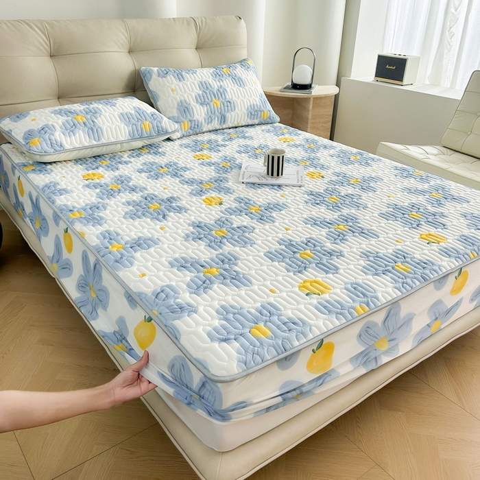 91家纺网 家纺一手货源 找家纺 LIFE.丽芙 2024年新品0.4乳胶凉席加厚床笠款三件套图片二 向阳花