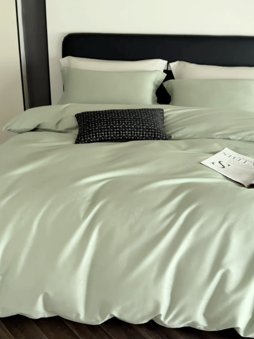 91家纺网 家纺一手货源 找家纺 梦享生活家居 2024新款100支贡缎提花四件套 格林-绿