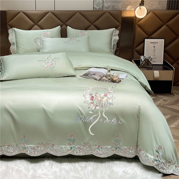 91家纺网 家纺一手货源 找家纺 红番天家居馆 2025新款长绒棉系列四件套-安娜 安娜-芥末绿