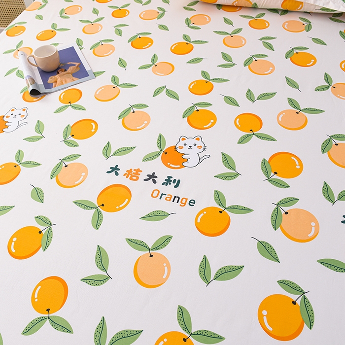 91家纺网 家纺一手货源 找家纺 床笠人家 2025新款全棉印花防水床笠防水隔尿透气-印花防水床笠 大桔大利