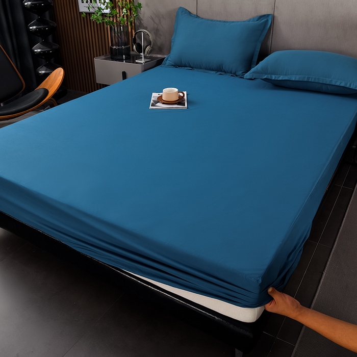 91家纺网 家纺一手货源 找家纺 床笠人家 2025新款全棉纯色防水床笠防水隔尿透气-纯色防水床笠 蓝色