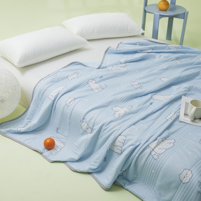 91家纺网 家纺一手货源 找家纺 LIFE.丽芙 2024年新品韩式风凉感丝夏被-跑量 北极熊-蓝