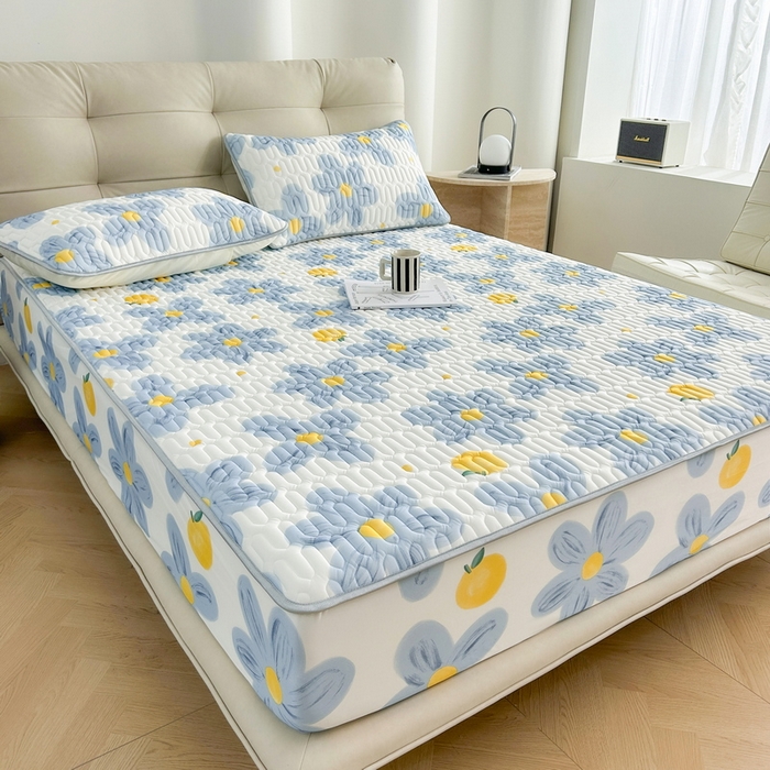 91家纺网 家纺一手货源 找家纺 LIFE.丽芙 2024年新品0.4乳胶凉席加厚床笠款三件套图片二 向阳花