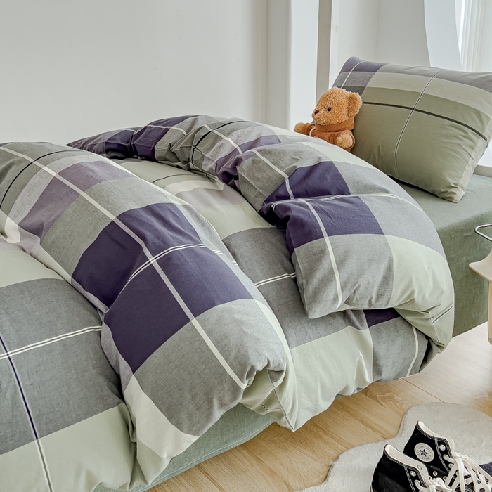 91家纺网 家纺一手货源 找家纺 久典家居 2024新款A类全棉学生款三件套 都市风尚绿