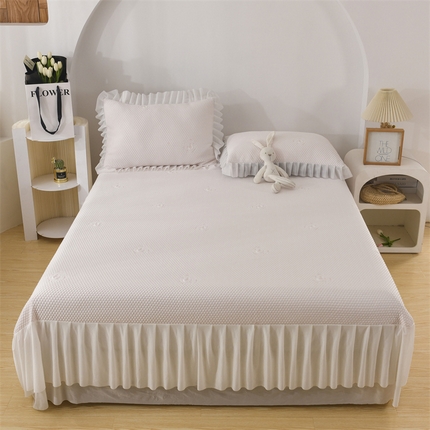 鑫姿席业 2025新款A类抗菌冰豆豆床裙款凉席-小熊系列 蜜桃粉