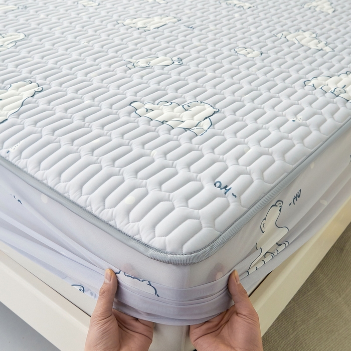 91家纺网 家纺一手货源 找家纺 LIFE.丽芙 2024年新品0.4乳胶凉席加厚床笠款三件套图片一 北极熊-灰