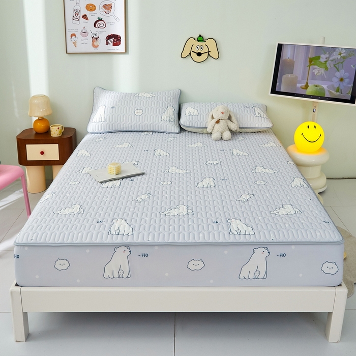 91家纺网 家纺一手货源 找家纺 LIFE.丽芙 2024年新品0.4乳胶凉席加厚床笠款三件套图片一 北极熊-灰