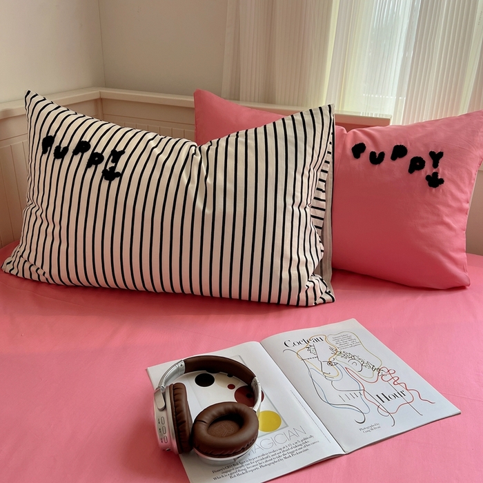 91家纺网 家纺一手货源 找家纺 呗旺鹿 2024新款小清新全棉四件套毛巾绣四件套纯棉四件套 滑板小狗