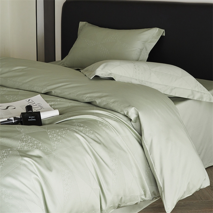 91家纺网 家纺一手货源 找家纺 梦享生活家居 2024新款100支贡缎提花四件套 格林-绿