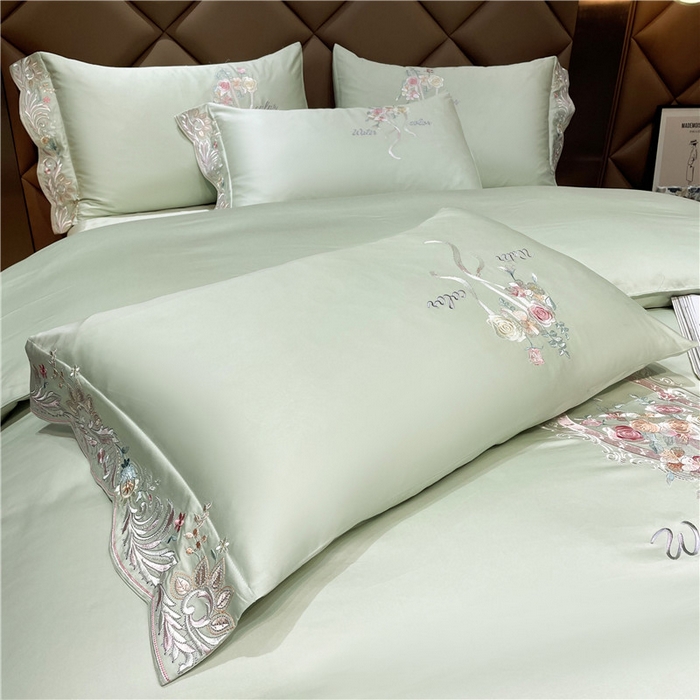 91家纺网 家纺一手货源 找家纺 红番天家居馆 2025新款长绒棉系列四件套-安娜 安娜-芥末绿