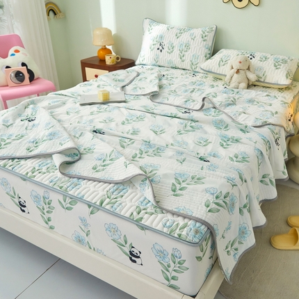 LIFE.丽芙 2024年新品0.4乳胶凉席加厚床笠款三件套+凉感丝夏被可组合四件套-图片一 熊猫乐园