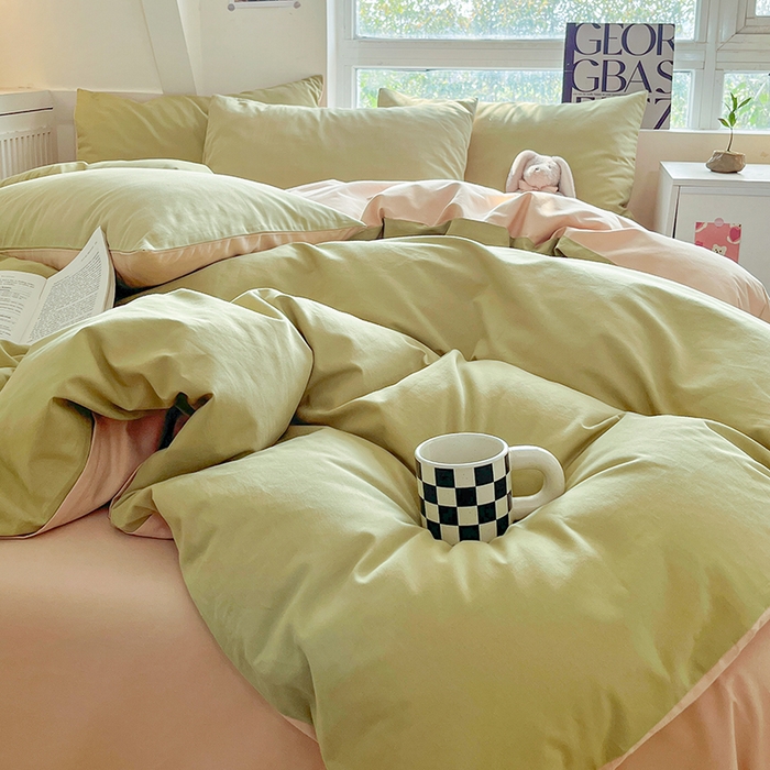 91家纺网 家纺一手货源 找家纺 （总）米粒  2024新款纯色简约双拼磨毛四件套