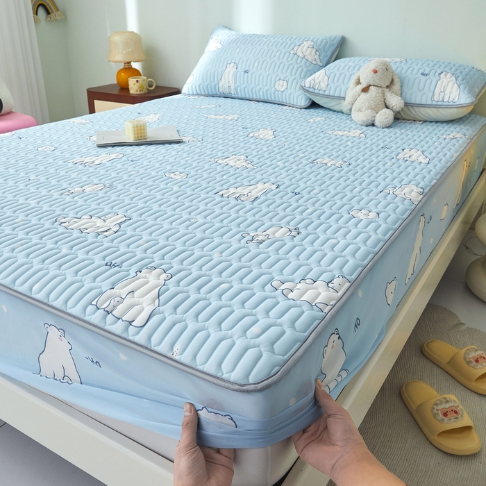 91家纺网 家纺一手货源 找家纺 LIFE.丽芙 2024年新品0.4乳胶凉席加厚床笠款三件套图片一 北极熊-蓝