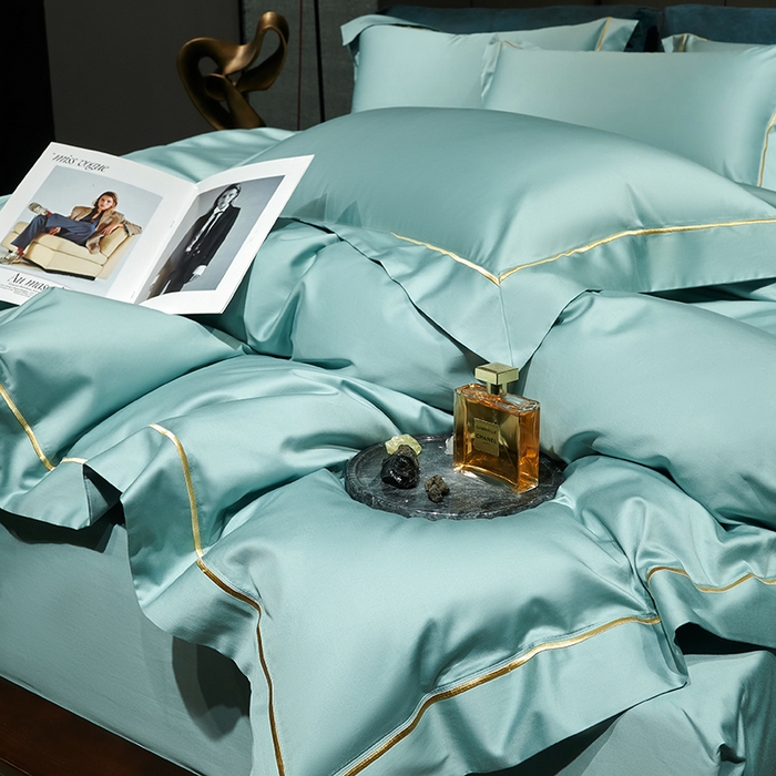 91家纺网 家纺一手货源 找家纺 榻尚家居 2024新款亲肤舒适海岛棉四件套--魅 魅-湖绿