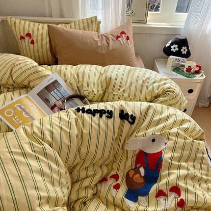 91家纺网 家纺一手货源 找家纺 （总）呗旺鹿 2024新款小清新全棉四件套毛巾绣四件套纯棉四件套（可提供检测报告）