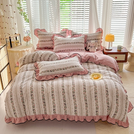 91家纺网 家纺一手货源 找家纺 2024年新款 1有氧提花时尚花边款泡泡棉四件套 爱贝拉