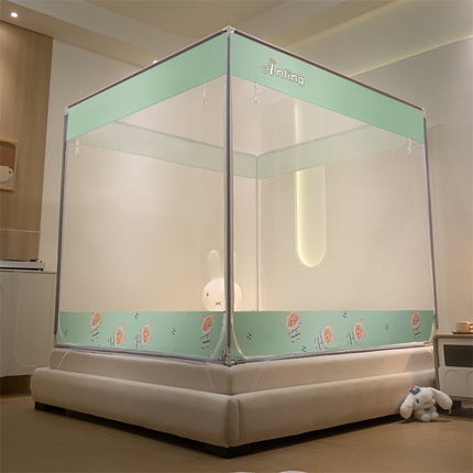 91家纺网 家纺一手货源 找家纺 爱妮灵 2024年新款坐床蚊帐 足球猫-绿