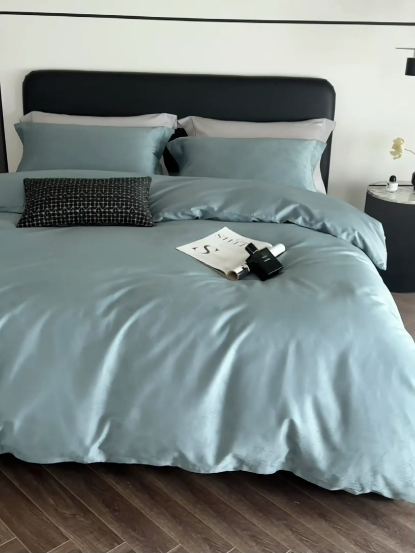 91家纺网 家纺一手货源 找家纺 梦享生活家居 2024新款100支贡缎提花四件套 赛琳-蓝