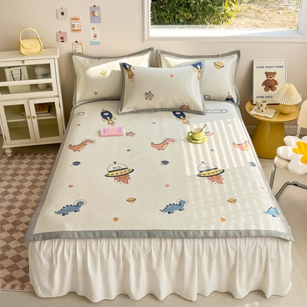 91家纺网 家纺一手货源 找家纺 懒猫家纺 2024新款250D数码印花宽边圆网冰丝席 恐龙时代