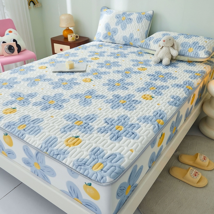 91家纺网 家纺一手货源 找家纺 LIFE.丽芙 2024年新品0.4乳胶凉席加厚床笠款三件套+凉感丝夏被可组合四件套-图片一 向阳花