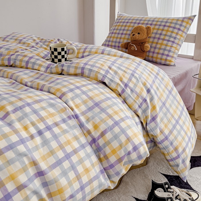 91家纺网 家纺一手货源 找家纺 久典家居 2024新款A类全棉学生款三件套 彩虹紫