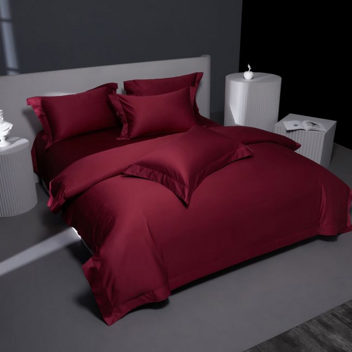 91家纺网 家纺一手货源 找家纺 2024新款定织新布种S120长绒棉四件套-黛西 酒红