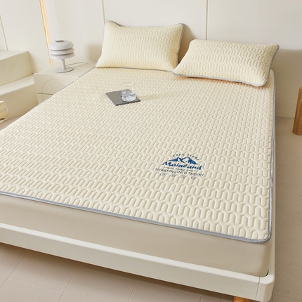 91家纺网 家纺一手货源 找家纺 LIFE.丽芙 2024新款乳胶凉席素色-富士山烫画床笠款 米白