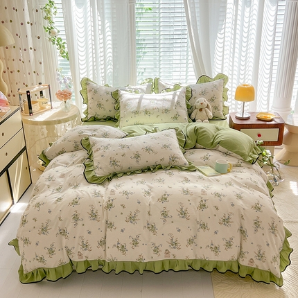 91家纺网 家纺一手货源 找家纺 2024年新款 1有氧提花时尚花边款泡泡棉四件套 菲菲兔