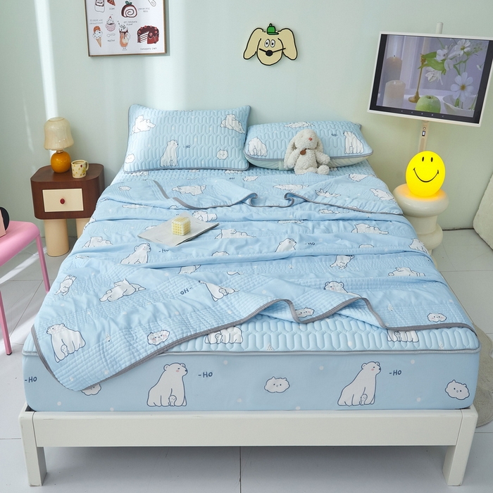 91家纺网 家纺一手货源 找家纺 LIFE.丽芙 2024年新品0.4乳胶凉席加厚床笠款三件套+凉感丝夏被可组合四件套-图片一 北极熊-蓝