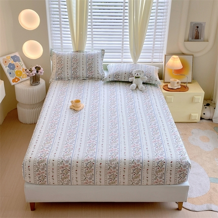 91家纺网 家纺一手货源 找家纺 宝齐莱家纺 2024新款13372全棉印花系列单品床笠 幸福之花-米