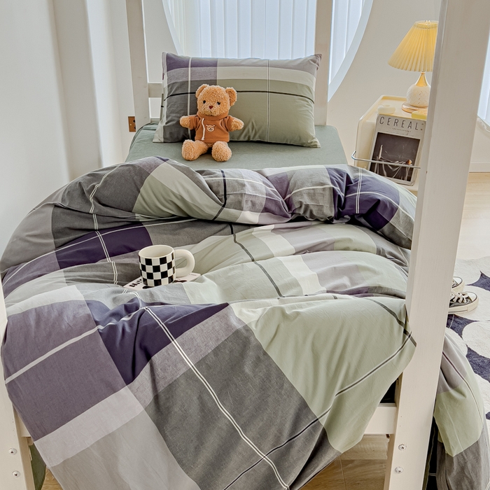 91家纺网 家纺一手货源 找家纺 久典家居 2024新款A类全棉学生款三件套 都市风尚绿