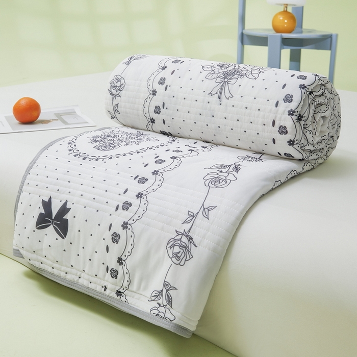 91家纺网 家纺一手货源 找家纺 LIFE.丽芙 2024年新品韩式风凉感丝夏被-跑量 浪漫庄园-黑