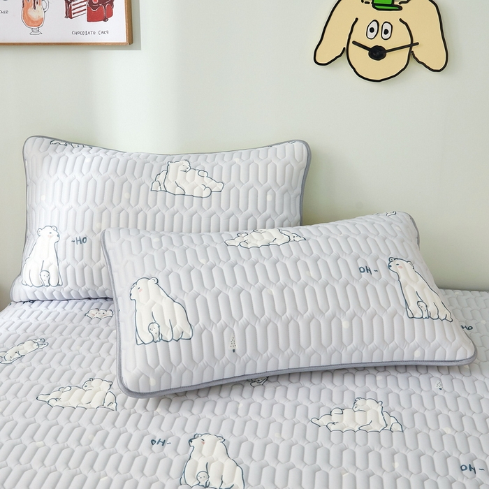 91家纺网 家纺一手货源 找家纺 LIFE.丽芙 2024年新品0.4乳胶凉席加厚床笠款三件套+凉感丝夏被可组合四件套-图片一 北极熊-灰