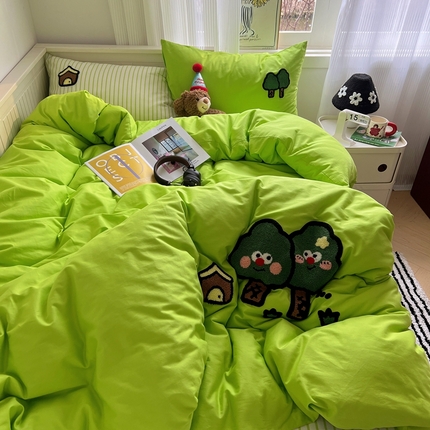 呗旺鹿 2024新款小清新全棉四件套毛巾绣四件套纯棉四件套 精灵树