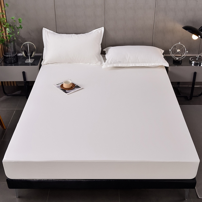 91家纺网 家纺一手货源 找家纺 床笠人家 2025新款全棉纯色防水床笠防水隔尿透气-纯色防水床笠 白色