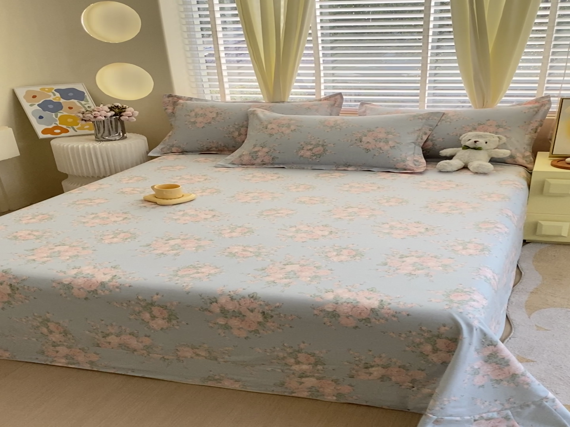 91家纺网 家纺一手货源 找家纺 宝齐莱家纺 2024新款13372全棉印花四件套单品系列-床单 莫奈花园-兰