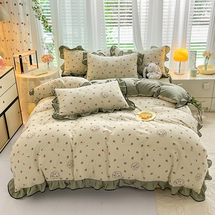 91家纺网 家纺一手货源 找家纺 （总）2024年新款 1有氧提花时尚花边款泡泡棉四件套